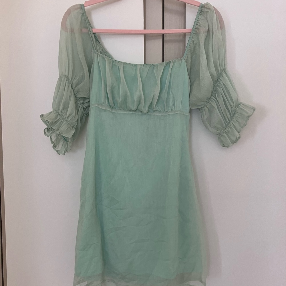 Sheer Green Off-Shoulder Dress
